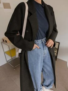 DAZY Áo khoác ngoài nữ Nút đôi Túi màu trơn Giải trí - màu đen - Xem 4