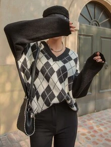 DAZY Áo len nữ Hình học Giải trí - Đen và trắng - Xem 4
