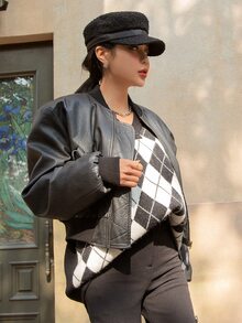 DAZY Áo len nữ Hình học Giải trí - Đen và trắng - Xem 5