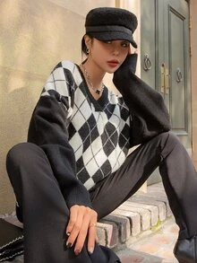 DAZY Áo len nữ Hình học Giải trí - Đen và trắng - Xem 10