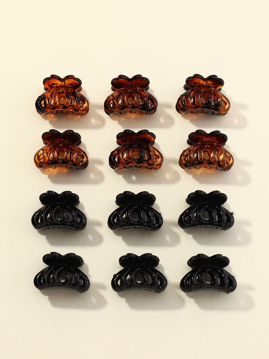 12 piezas Simple Pinza de pelo para uso diario en peinados de niñas con diseño de mariposa casual - Multicolor - Ver 1