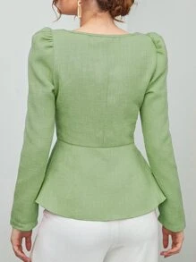 Modelyn Sweetheart Neck Puff Sleeve Split Hem Top - Lime Green - View 2