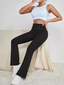 Easithlete High Waist Flare Leg Sports Trousers - Black - View 3