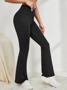 Easithlete High Waist Flare Leg Sports Trousers - Black - View 5