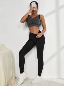 Yoga Basic Absorbs Sweat Breathable Phone Pocket Sports Leggings - Black - View 5