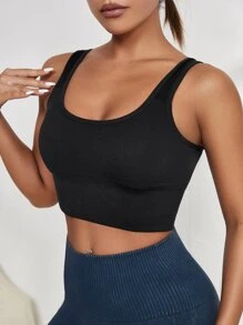 Yoga Basic Medium Support  Scoop Neck Sports Bra - Black - View 3
