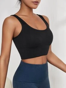 Yoga Basic Medium Support  Scoop Neck Sports Bra - Black - View 4