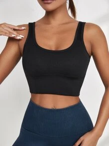 Yoga Basic Medium Support  Scoop Neck Sports Bra - Black - View 5