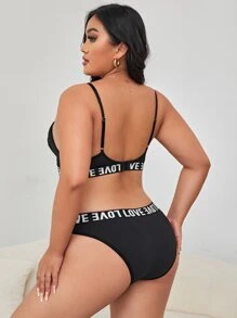 Set de lenjerie cu bandă și sutien cu bandă cu litere Plus Sport