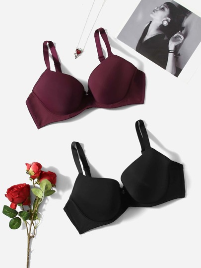 2 Packs Plus Size Solid Underwire Bra