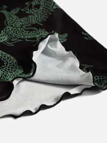 SHEIN EZwear Lettuce Trim Oriental Dragon Print Dress