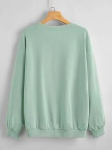 SHEIN EZwear Los Angeles Graphic Long Sleeve Pullover - Mint Green - View 2