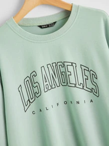 SHEIN EZwear Los Angeles Graphic Long Sleeve Pullover - Mint Green - View 4