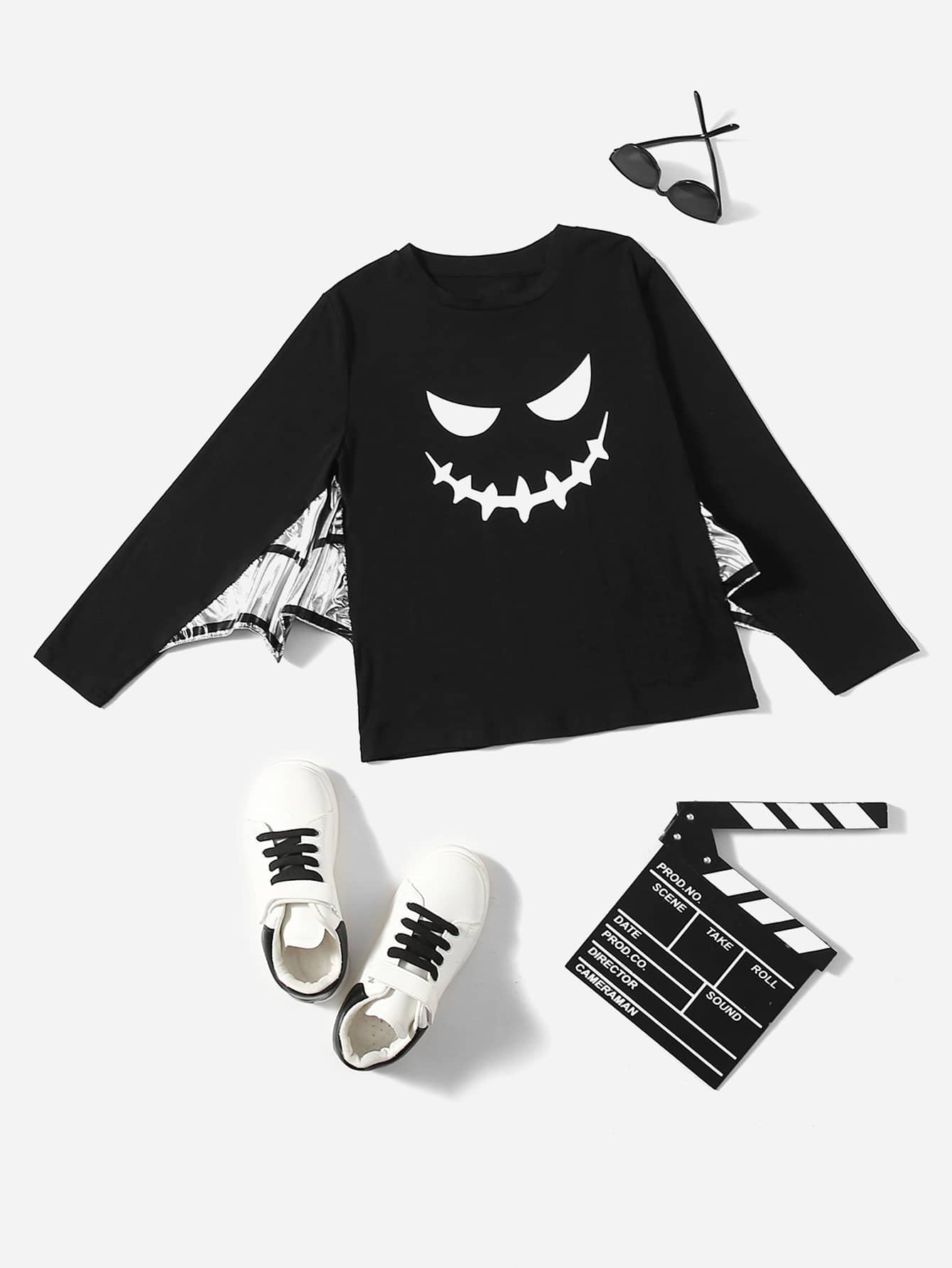 SHEIN 男孩萬聖印花長袖T恤