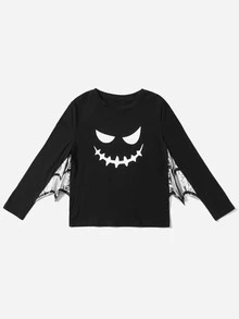 SHEIN 男孩萬聖印花長袖T恤
