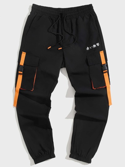 SHEIN Men Drawstring Waist Letter Graphic Cargo Pants
