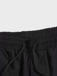 Manfinity VCAY 男士抽绳腰部字母图案工装裤，适合秋季外出穿着 - 黑色 - 查看 3