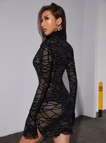 SHEIN Vestido ajustado transparente bajo con abertura sin ropa interior - Negro - Ver 2