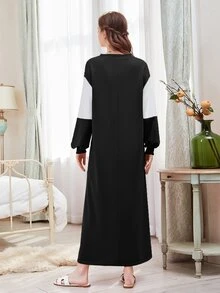 字母圖案拼色運動衫洋裝 - 黑色 - 查看 2