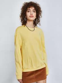 SHEIN EZwear Drop Shoulder Solid Sweatshirt - Yellow - View 1