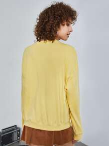 SHEIN EZwear Drop Shoulder Solid Sweatshirt - Yellow - View 2