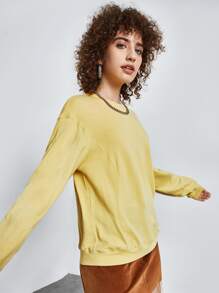 SHEIN EZwear Drop Shoulder Solid Sweatshirt - Yellow - View 5