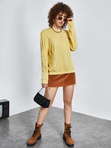 SHEIN EZwear Drop Shoulder Solid Sweatshirt - Yellow - View 4