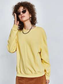 SHEIN EZwear Drop Shoulder Solid Sweatshirt - Yellow - View 6
