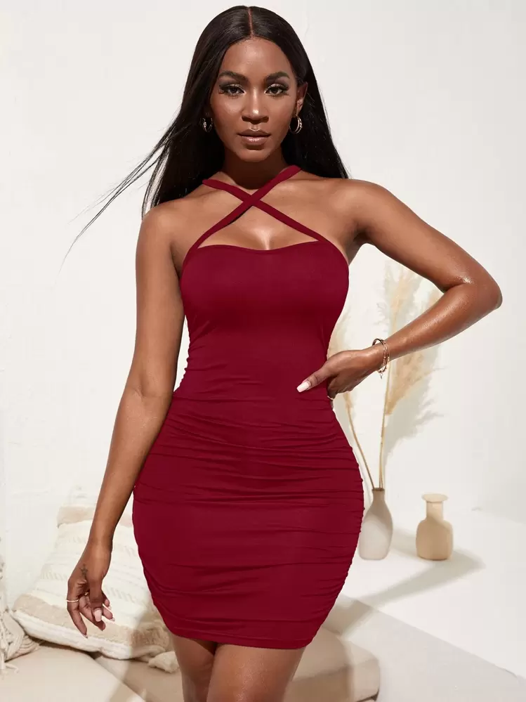 red strappy cross front bodycon dress Forget Me Not Criss-Cross Back Lace Bodycon Dress Red