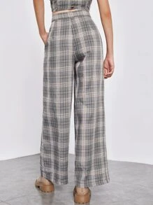 SHEIN Unity Women Pants Tombol Kantong Zip Plaid Preppy - MultiWarna - View 2