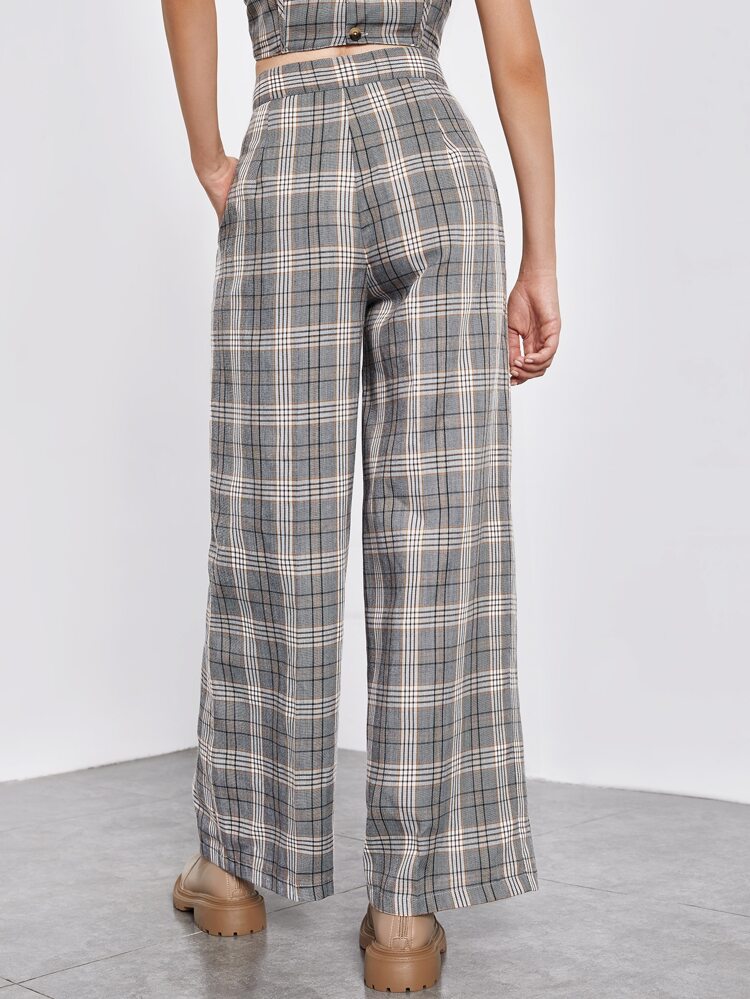 Plaid Print Zip Up Pants