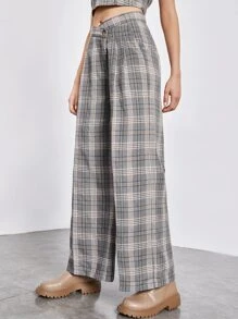 SHEIN Unity Women Pants Tombol Kantong Zip Plaid Preppy - MultiWarna - View 5