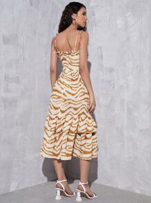SHEIN VCAY Vestido de tirantes de rayas de cebra pliegue de prensa bajo con fruncido - Multicolor - Ver 2