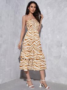 SHEIN VCAY Vestido de tirantes de rayas de cebra pliegue de prensa bajo con fruncido - Multicolor - Ver 5