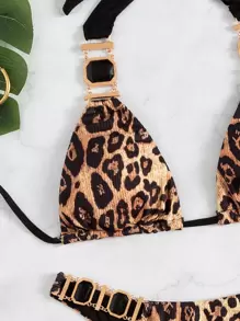 SHEIN Swim 2pcs/Set Leopard Print Vacation Beach Swimwear, Random Print Design Summer - Multicolor - View 3