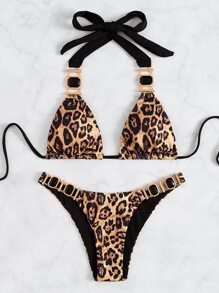 SHEIN Swim 2pcs/Set Leopard Print Vacation Beach Swimwear, Random Print Design Summer - Multicolor - View 4