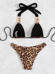 SHEIN Swim 2pcs/Set Leopard Print Vacation Beach Swimwear, Random Print Design Summer - Multicolor - View 5