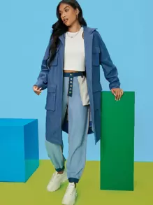 SHEIN EZwear Överrock med nedsänkta axelklaffar och fickor för höst/vinter - Blå - Visa 1