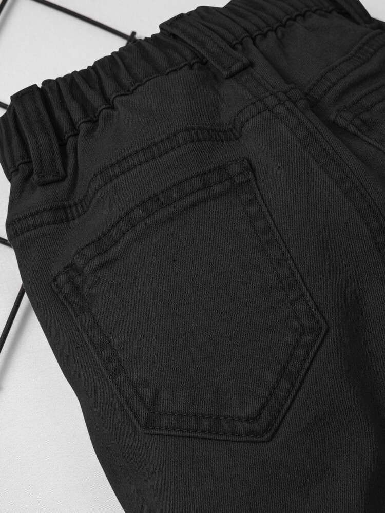 Baby Girl Slant Pocket Elastic Waist Jeans - Black - View 6