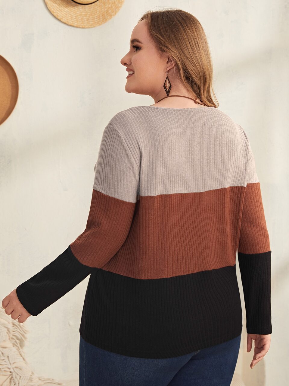 Plus Color Block Ribbed Knit Tee