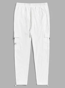 Manfinity NXTstreet 男士標語圖案翻蓋口袋腰部抽繩長褲 - 白色 - 查看 2