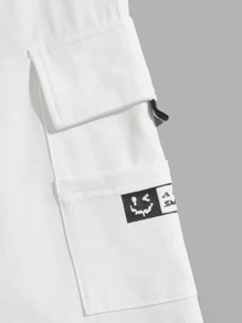 Manfinity NXTstreet 男士標語圖案翻蓋口袋腰部抽繩長褲 - 白色 - 查看 4