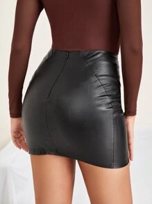 SHEIN Falda ajustada PU - Negro - Ver 2