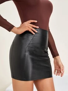 SHEIN Falda ajustada PU - Negro - Ver 3