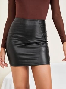 SHEIN Falda ajustada PU - Negro - Ver 5