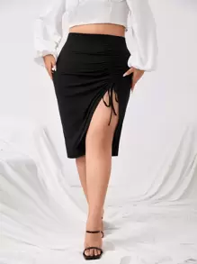 SHEIN SXY Váy Plus Size Dây kéo màu trơn Gợi cảm - màu đen - Xem 1