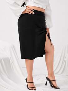 SHEIN SXY Váy Plus Size Dây kéo màu trơn Gợi cảm - màu đen - Xem 3