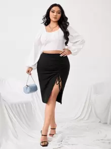 SHEIN SXY Váy Plus Size Dây kéo màu trơn Gợi cảm - màu đen - Xem 4