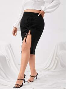 SHEIN SXY Váy Plus Size Dây kéo màu trơn Gợi cảm - màu đen - Xem 5