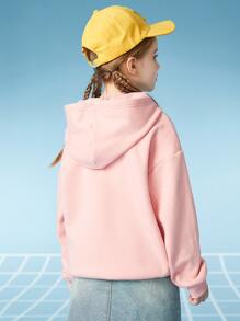 Áo nỉ cho bé gái tuổi teen, thêu chữ và có chi tiết gấu 3D. - Màu Hồng baby - Xem 2